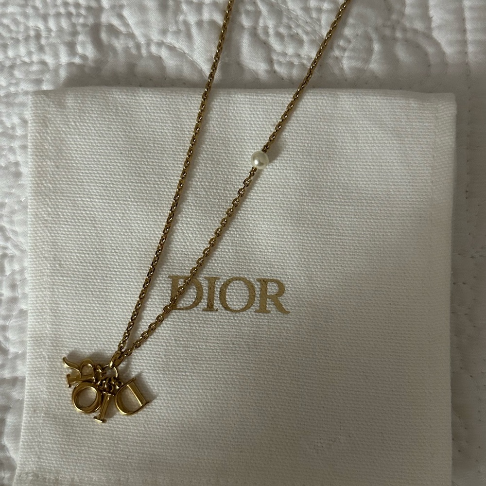 Dior Gold Necklace with White Resin Pearl Accent